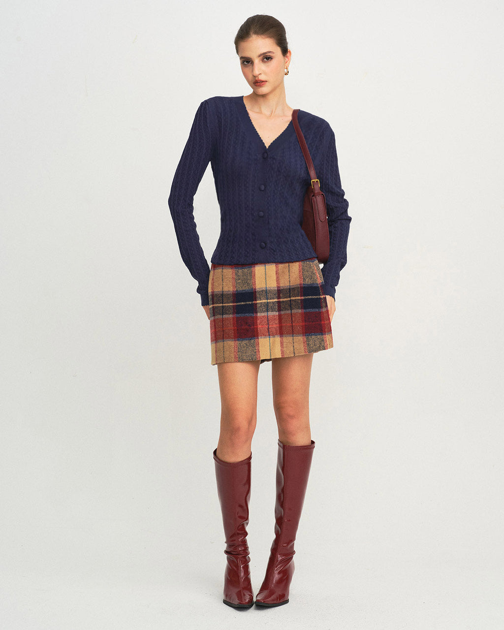 Navy V-Neck Knitted Cardigan