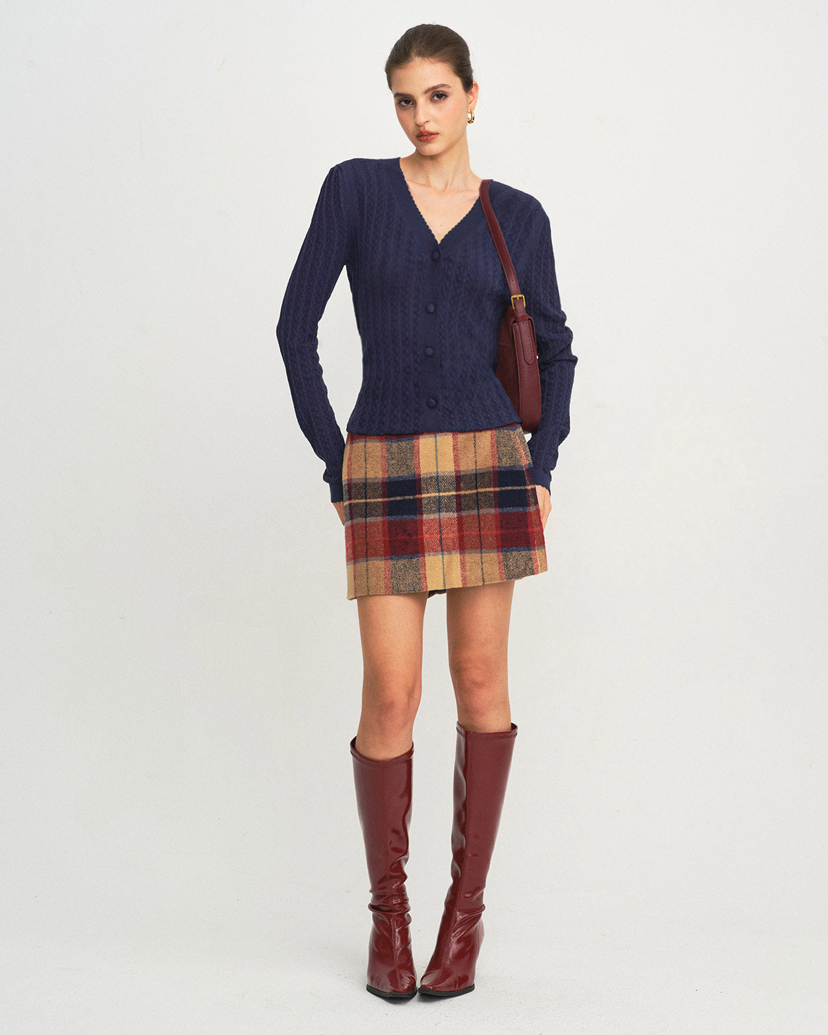 Navy V-Neck Knitted Cardigan
