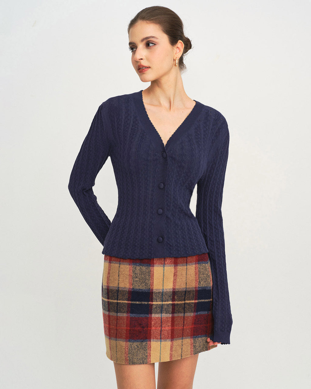 Navy V-Neck Knitted Cardigan