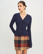Navy V-Neck Knitted Cardigan