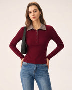 Red Plaid Viscose T-Shirt with Collar