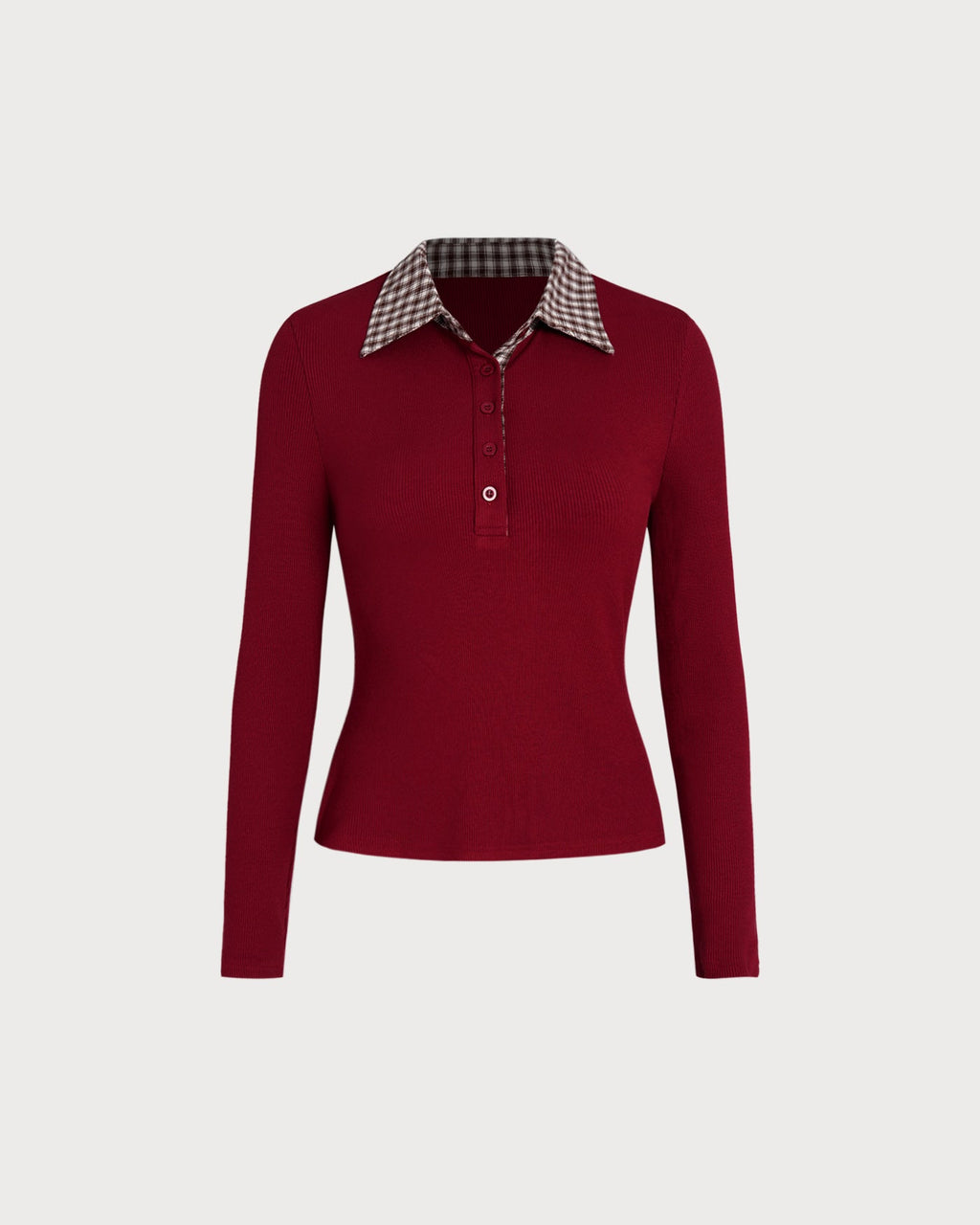 Red Plaid Viscose T-Shirt with Collar