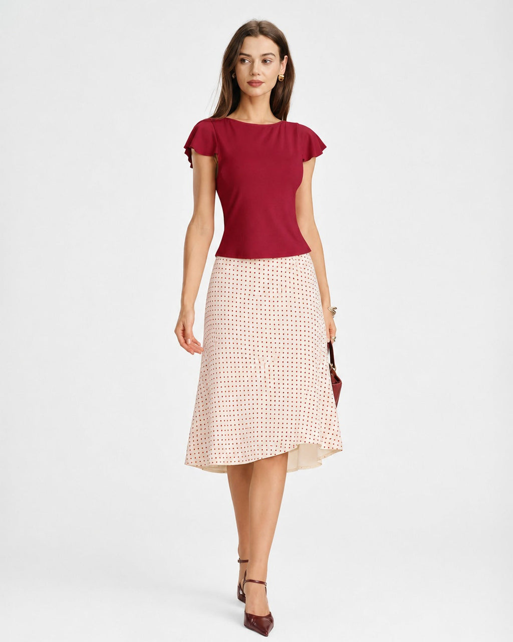 Solid Red Boat Neck Knit T-Shirt