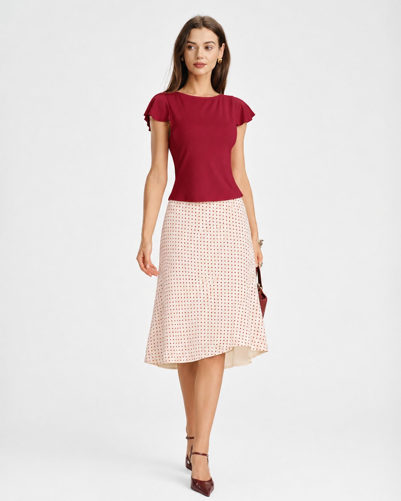 Solid Red Boat Neck Knit T-Shirt