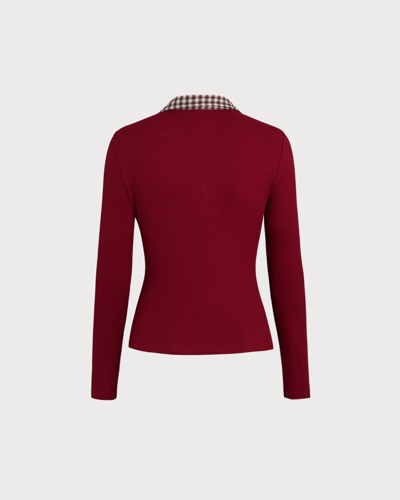 Red Plaid Viscose T-Shirt with Collar