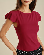 Solid Red Boat Neck Knit T-Shirt