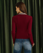 Red Plaid Viscose T-Shirt with Collar