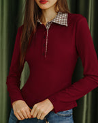 Red Plaid Viscose T-Shirt with Collar