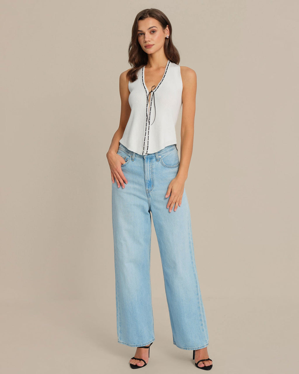 White Halter Neck Drawstring Top