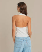 White Halter Neck Drawstring Top