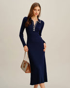 Blue Sweater Dress with Contrasting Buttons