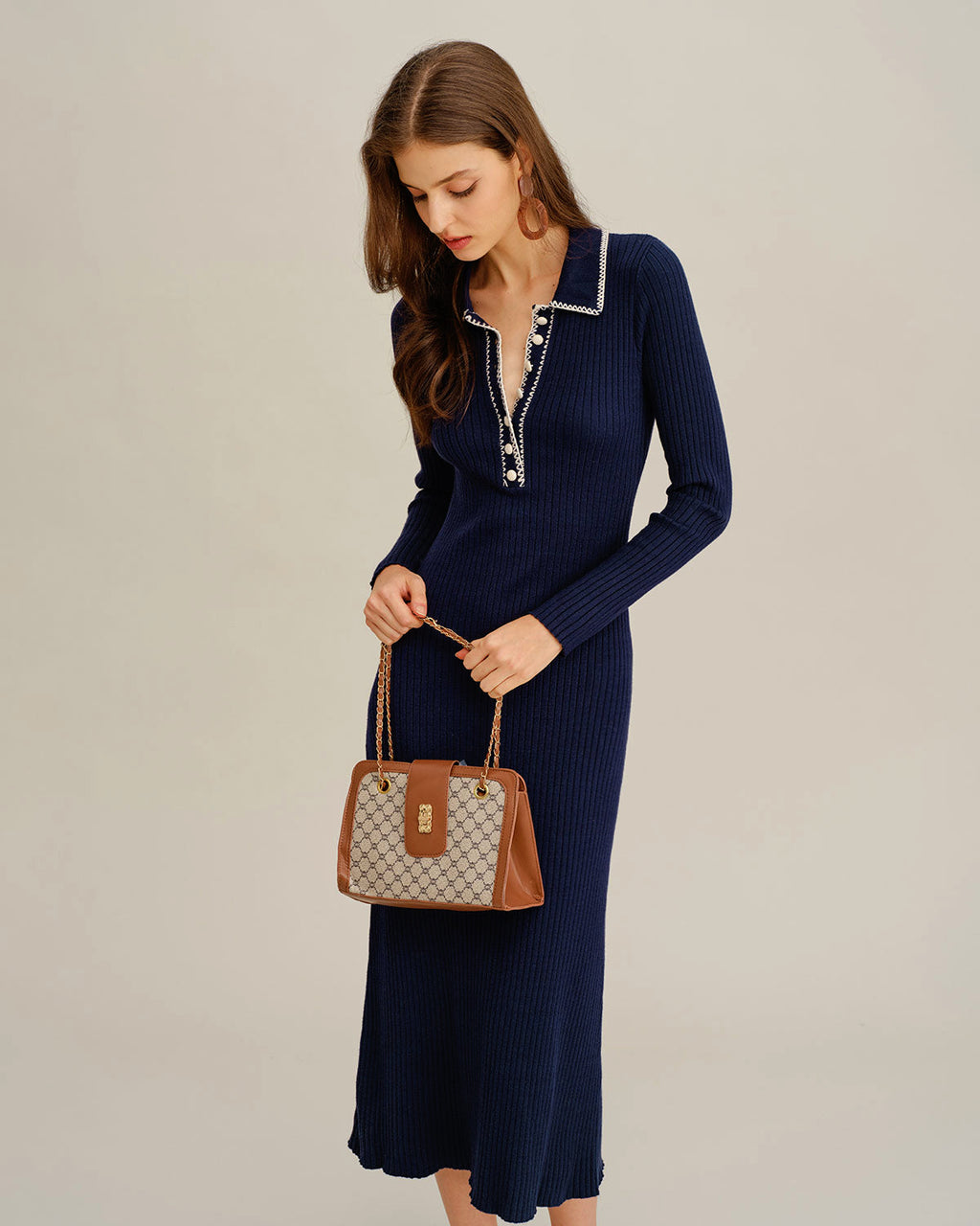 Blue Sweater Dress with Contrasting Buttons