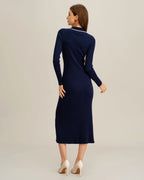 Blue Sweater Dress with Contrasting Buttons