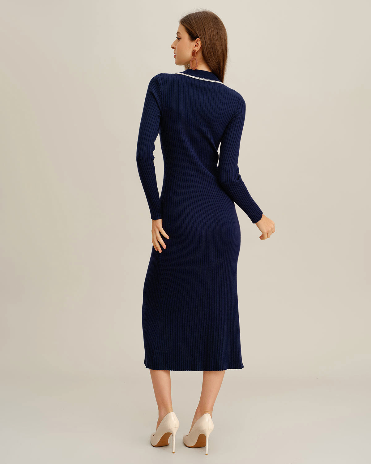 Blue Sweater Dress with Contrasting Buttons