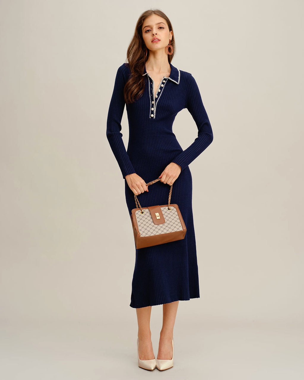 Blue Sweater Dress with Contrasting Buttons
