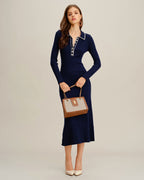 Blue Sweater Dress with Contrasting Buttons