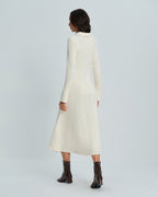 Apricot Midi Dress with Bell Sleeves and Collar