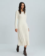 Apricot Midi Dress with Bell Sleeves and Collar