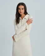 Apricot Midi Dress with Bell Sleeves and Collar
