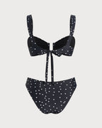 Polka Dot Bandeau Bikini Set in Black