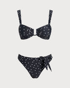 Polka Dot Bandeau Bikini Set in Black