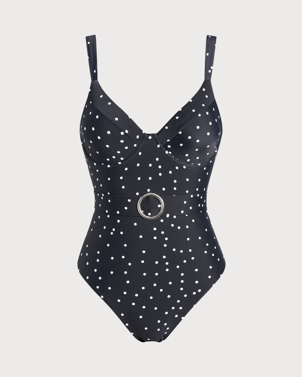 Polka Dot Print Black One-Piece Swimsuit