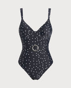 Polka Dot Print Black One-Piece Swimsuit