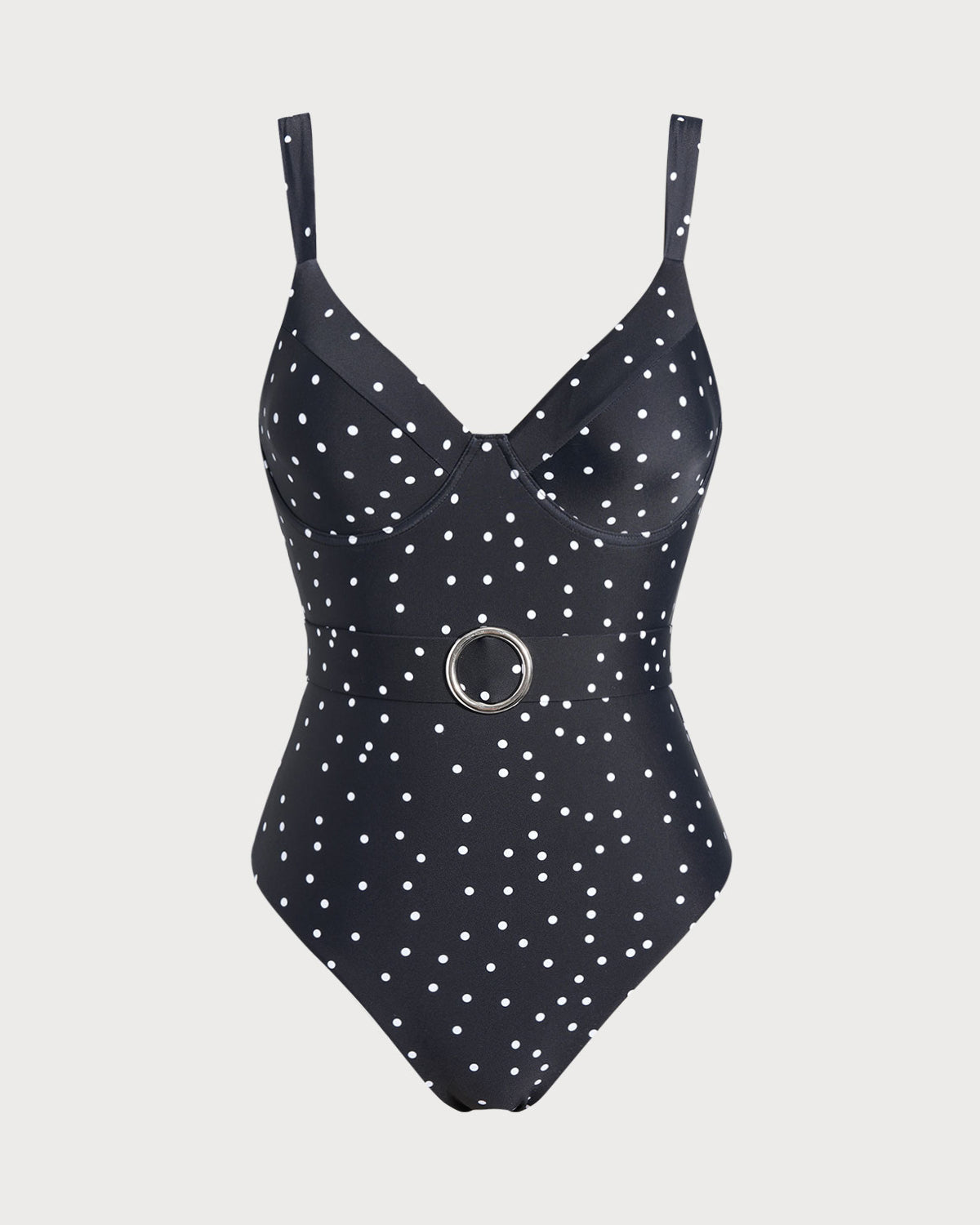 Polka Dot Print Black One-Piece Swimsuit