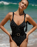 Polka Dot Print Black One-Piece Swimsuit