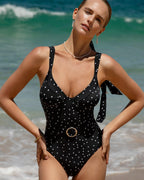 Polka Dot Print Black One-Piece Swimsuit