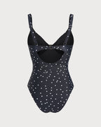 Polka Dot Print Black One-Piece Swimsuit