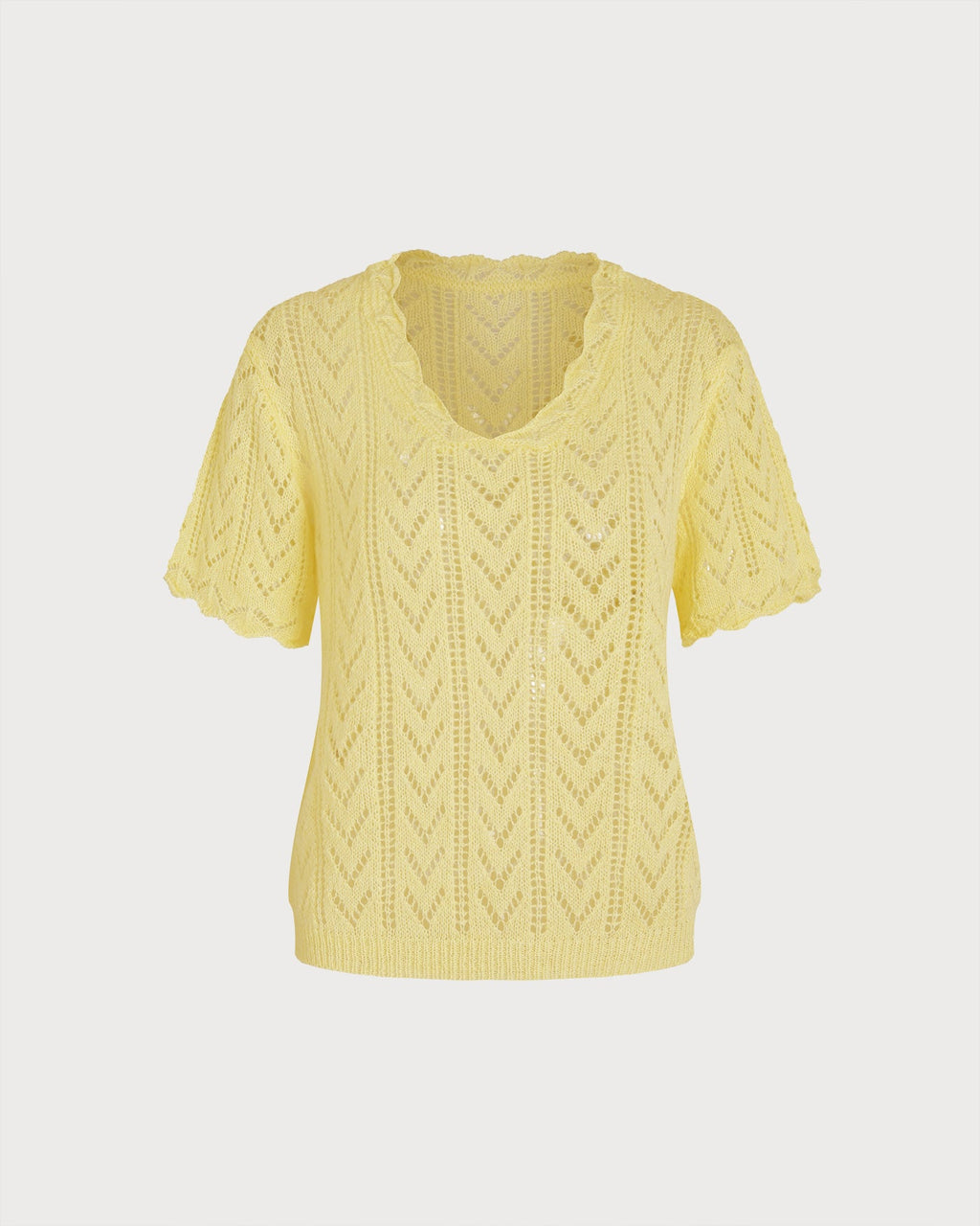 Textured Yellow V-Neck Sweater with Cut-Out Design
