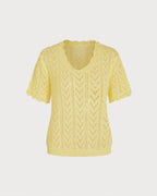Textured Yellow V-Neck Sweater with Cut-Out Design