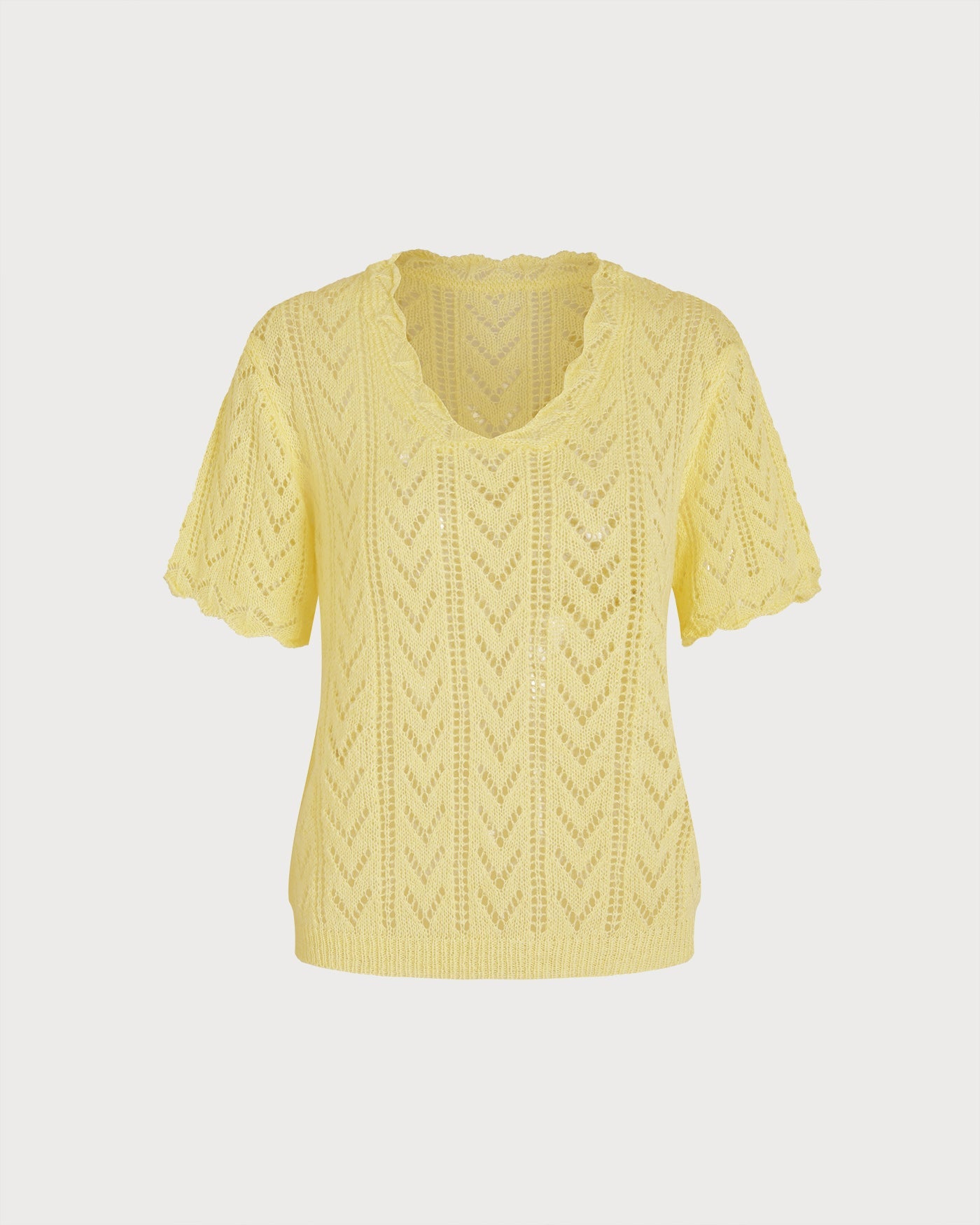 Textured Yellow V-Neck Sweater with Cut-Out Design
