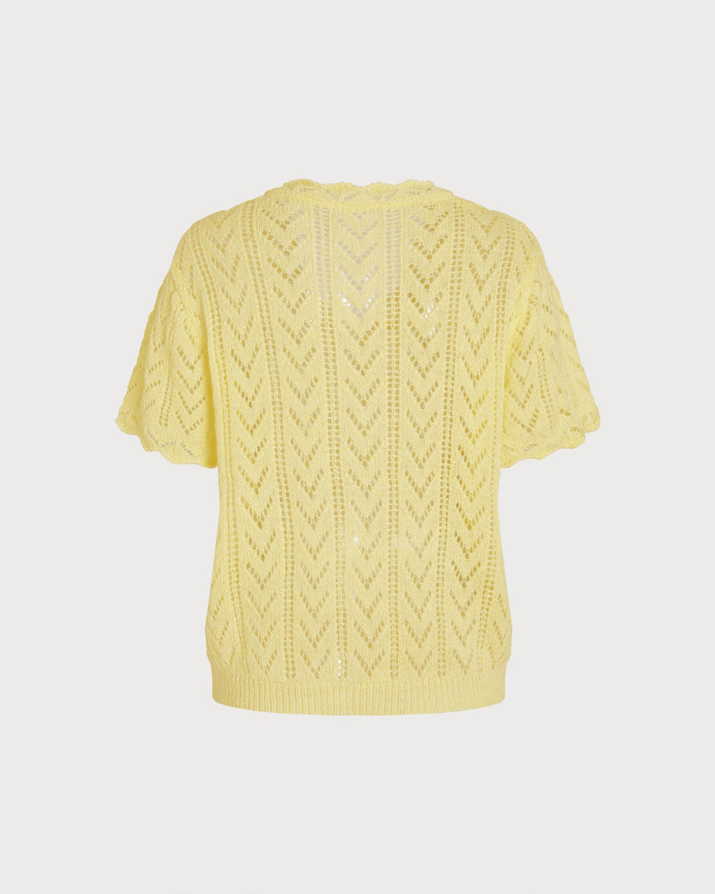 Textured Yellow V-Neck Sweater with Cut-Out Design