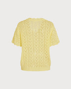 Textured Yellow V-Neck Sweater with Cut-Out Design