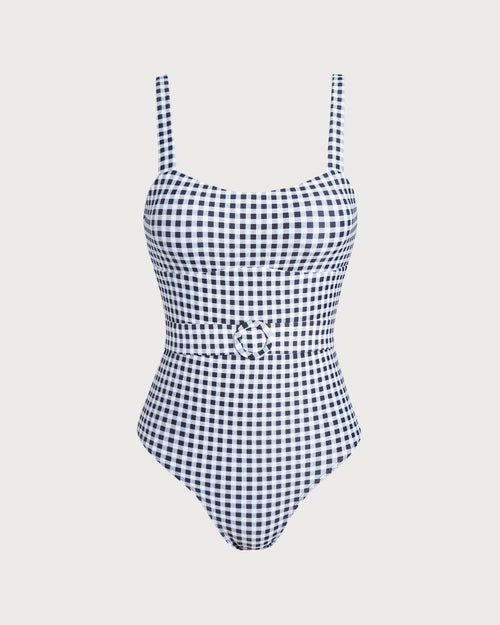 Black Plaid One-Piece Swimsuit
