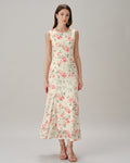Floral Maxi Dress with Sleeveless Round Neck in Pink