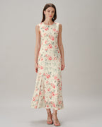 Floral Maxi Dress with Sleeveless Round Neck in Pink