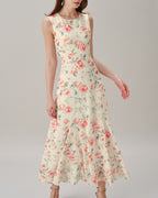 Floral Maxi Dress with Sleeveless Round Neck in Pink