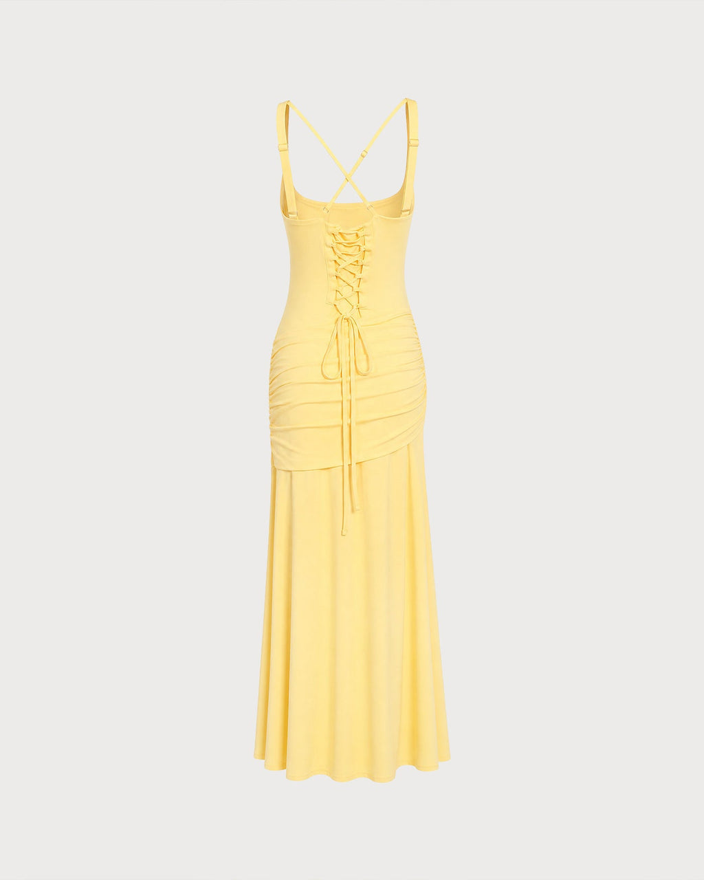 Yellow X-Design Ruched Maxi Tunic Dress