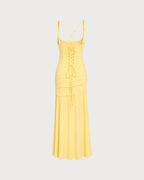 Yellow X-Design Ruched Maxi Tunic Dress