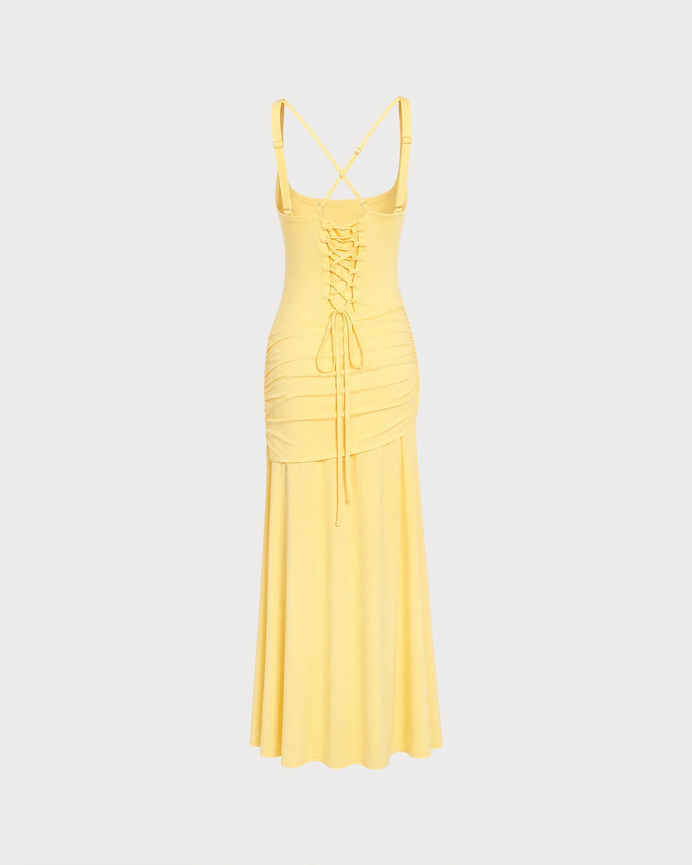 Yellow X-Design Ruched Maxi Tunic Dress