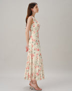 Floral Maxi Dress with Sleeveless Round Neck in Pink