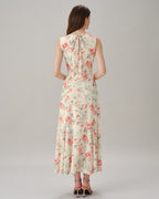 Floral Maxi Dress with Sleeveless Round Neck in Pink