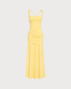 Yellow X-Design Ruched Maxi Tunic Dress