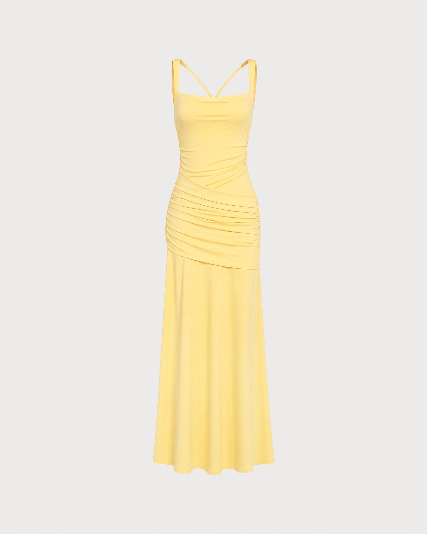 Yellow X-Design Ruched Maxi Tunic Dress