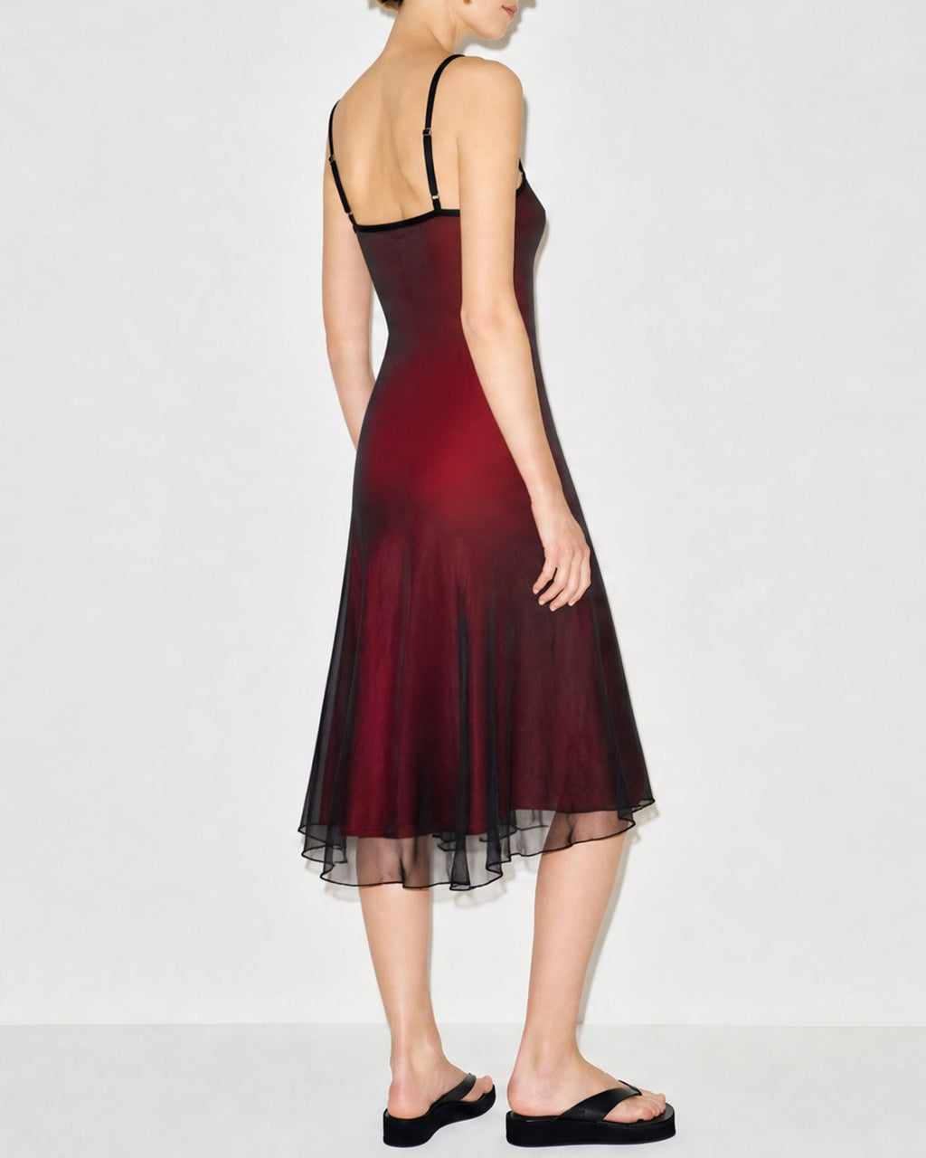 Wine Red Ruched A-Line Midi Dress