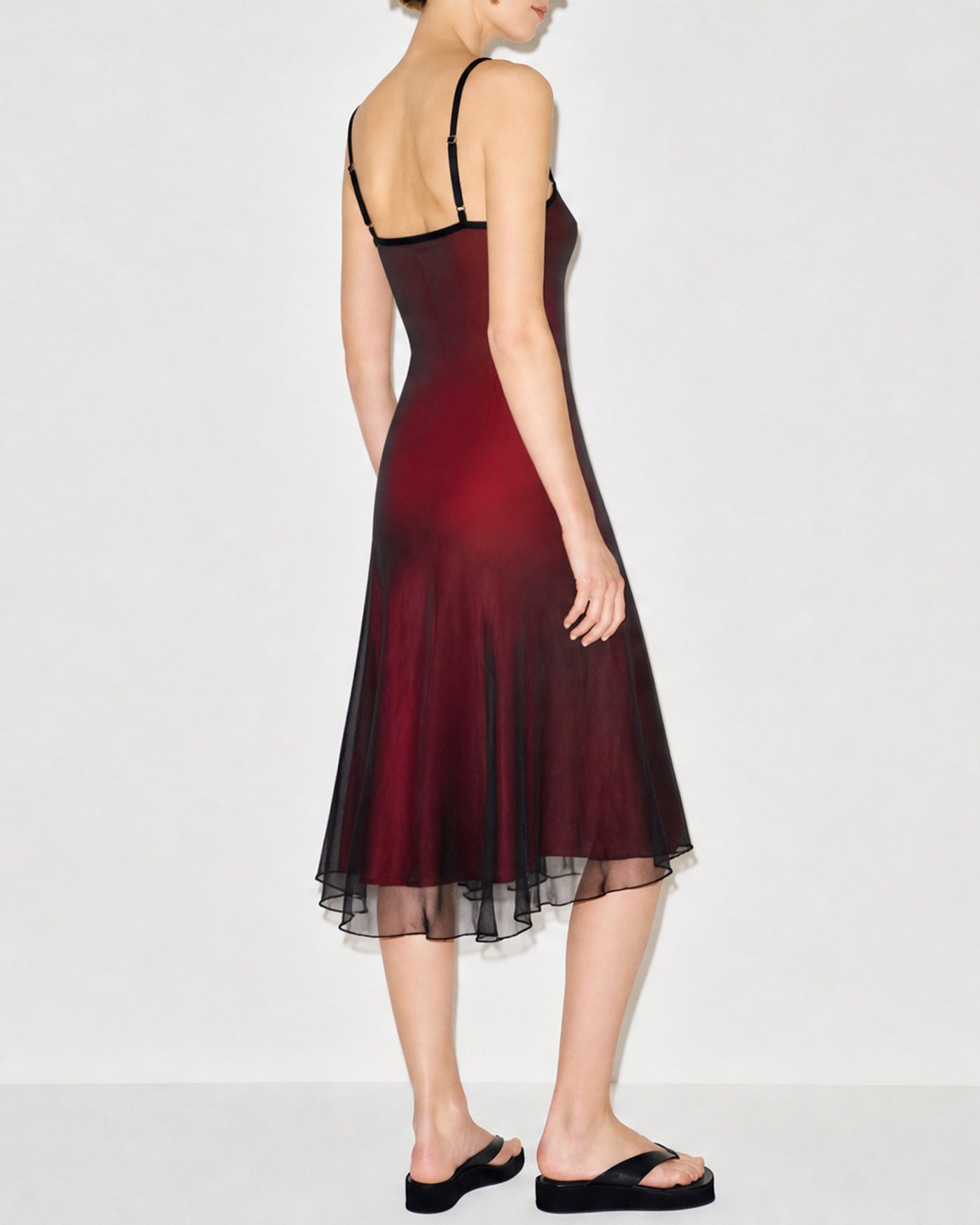 Wine Red Ruched A-Line Midi Dress