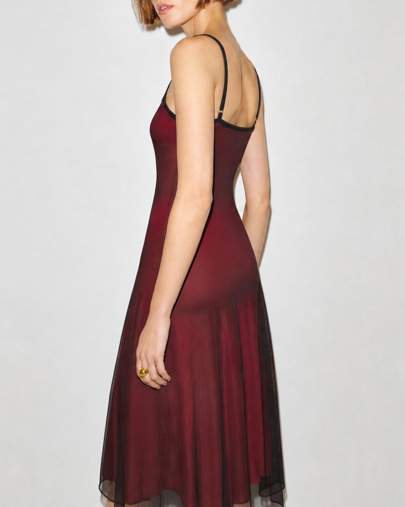 Wine Red Ruched A-Line Midi Dress